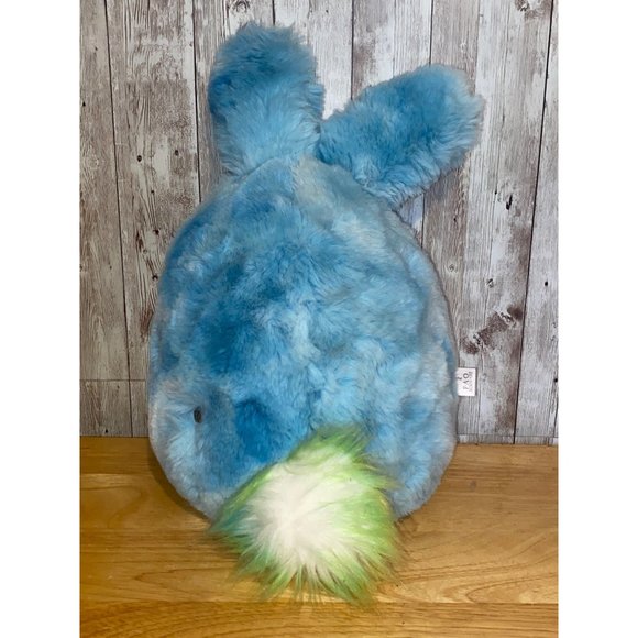 FAO Schwarz Bunny Rabbit Blue Plush Stuffed Animal Rainbow Pom Pom Tail Round - Picture 3 of 8